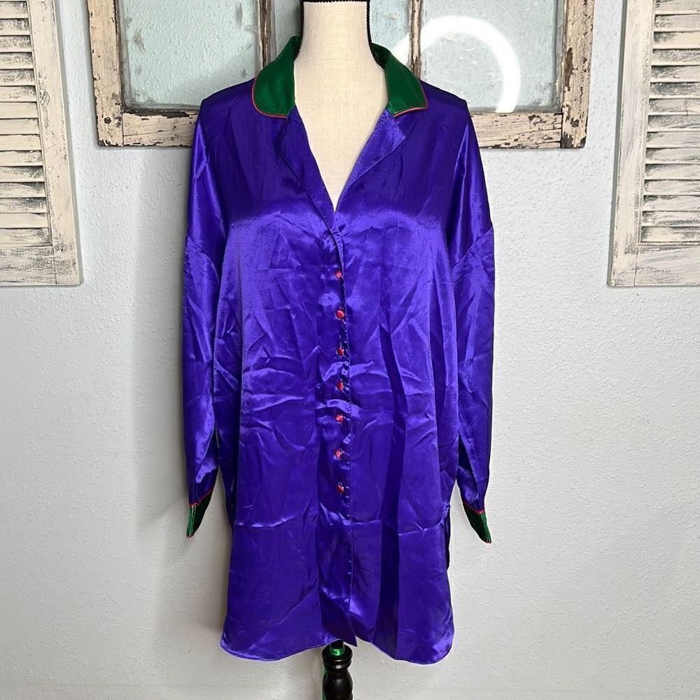 Victoria's Secret Satin Dress Silky Button Front Long Sleeve Blue Women's Robe S